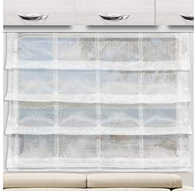 SeGaTeX home fashion Raffrollo Raffstore MAILIN Sekt 85 cm Hoch | 5 Feste Falten | Fertiggardine für Caravan Wohnwagen | Incl. PVC Flachprofil