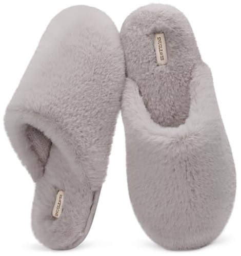Snug Leaves Damen Flauschige Hausschuhe mit Kunstfell und Memory Foam, Sexy und Klassische Pantoffeln Grau,38/39 EU