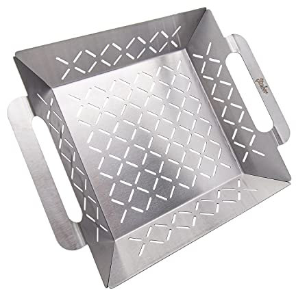 Steuber Premium Line Edelstahl Grillkorb groß 35 x 29,5 x 6,5 cm, Grill-Schale, Ersatz für Aluminium Schalen