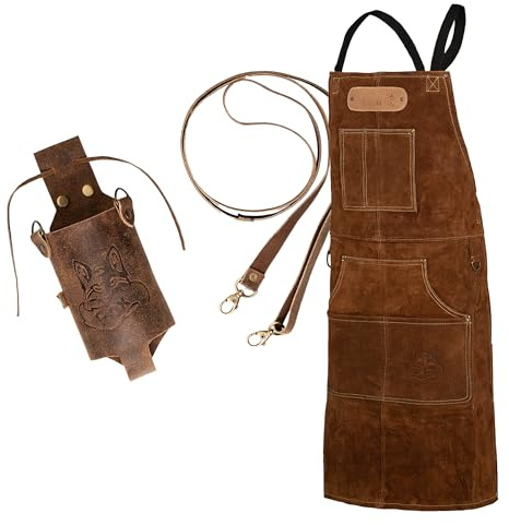 Black Forest Fox® ROUGH SET Büffelleder Grill Koch & Küchen Schürze + Holly Holster Getränkeholster, Dosenholster und Flaschenholster in einem