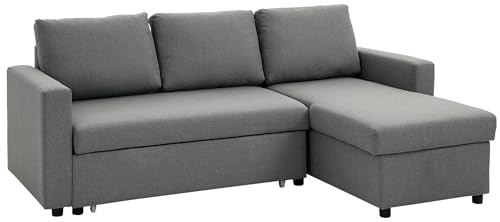 HOMCOM Ecksofa mit Schlaffunktion L-Form Hellgrau 211,5 x 146 x 85 cm | Stauraum, Schlafsofa, Eckcouch mit Bettkasten, Chaiselongue, Stoffsofa, Leinen-Touch