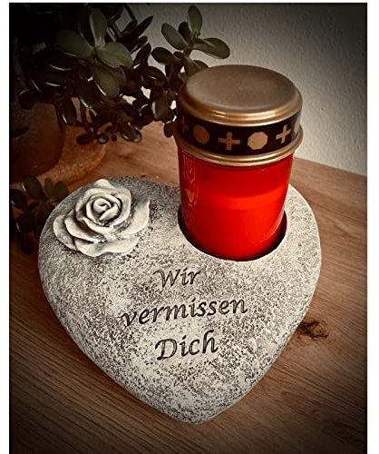 NECESITAS Grabschmuck Wetterfest | Herz als perfekte Grabdekoration | Deko-Gedenkstein mit LED-Grablicht | Herz Deko für den letzten Weg | Perfekt für den Todestag oder Allerheiligen