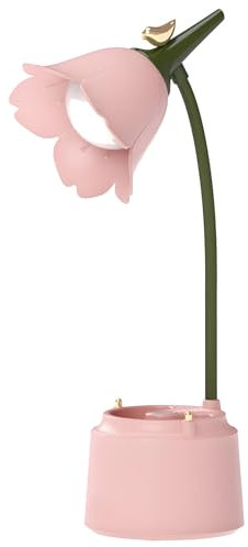 QIANGUANG Lampe de Bureau LED Enfant, Lampe de Table Flower Bird rechargeable par USB, Lampe de Lecture Avec Lumière Réglable et Capteur Tactile, Lampe de décoration de chambre (Rose)