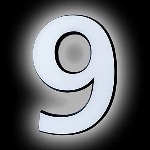 3D Floating LED House Number Plaque Illuminated White Light 0-9 Letter A-Z Door Plate Acrylic Sign For Home Outdoor Address, Waterproof, Modern,12 Inch,9