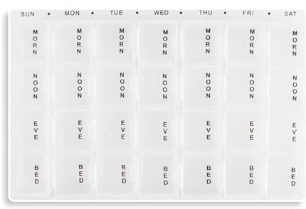 Portapillole Settimanale (Inglese), Pillole Organizzatore, Porta Medicine Porta Pastiglie (28 Scomparti - Trasparente)