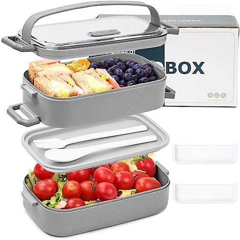 Bugucat Lunchbox 1600ML, 3 in 1 Bento Box Brotdose Auslaufsicher Luftdichte Brotzeitbox mit Fächern und Besteckset,Frühstücksbox Jausenbox für Unterwegs,Brotbüchse Vesperdose für Erwachsene