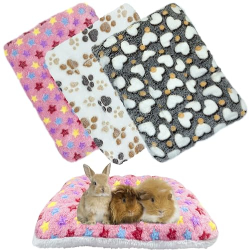 XMPEKO 3 st plyschsäng för små djur – 40 x 30 x 3 cm, fluffig mjuk varm fleece marsvin sängkläder matta för bur tillbehör för kanin kanin chinchilla ekorre igelkott hamster