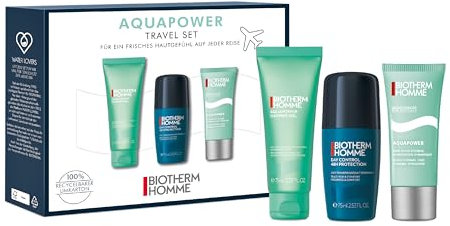 Biotherm Homme Aquapower Travel Set, Advanced Gel 30ml, Day Control 48H Roll-On Deo, Aquapower Duschgel 75ml