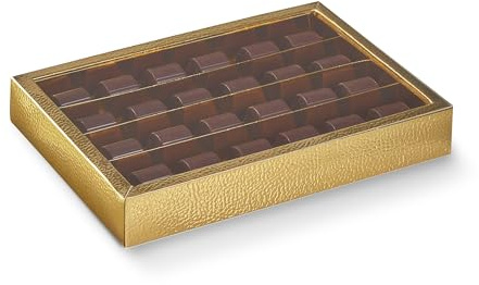 Boxes Craftory 10 Stück Trüffelboxen - Ideal für Schachteln für Pralinen, Trüffel, Erdbeeren mit Schokoladenüberzug und Mini-Donut-Boxen | 21,5 cm x 14,5 cm x 3,5 cm Gold Leder