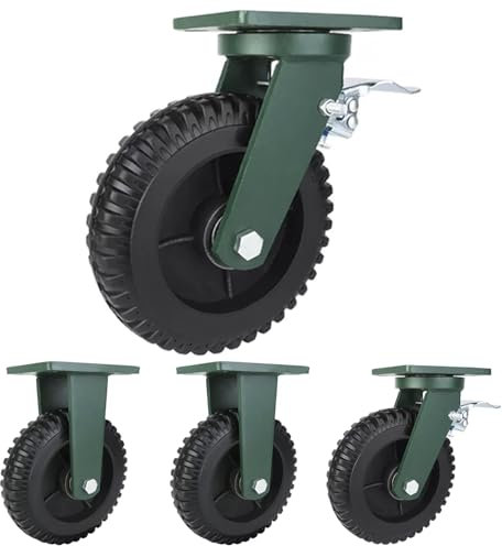 4 Stück Lenkrollen Schwerlast Industrierollen Ø 150mm 200mm Vollgummi Mit Kugellager, Bockrolle, Lenkrollen Mit Bremse Tragkraft 1800kg, Plattenrollen Mit Axialkugellager, Heavy Duty Wheels