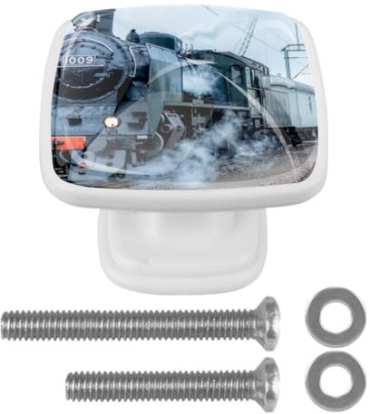 suojapuku Pomello quadrato per mobile, confezione da 4,foto del treno,Ferramenta per armadietti da cucina per maniglie per cassettiere e cassettiere