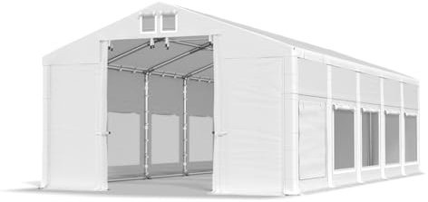 DAS COMPANY Partyzelt 5x10x2,5m Lagerzelt Universalzelt Pavillon mit Moskitonetz Zelt weiß Pavillon Zelt 560g/m² PVC Plane wasserdicht Gartenzelt Winter SD - Festzelt - Gartenpavillon - Gartenhaus