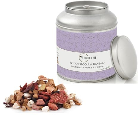 Novecento Tè® | Infuso Fragola e Rabarbaro in Foglie - 90 Gr | Tisana Fragola, Rabarbaro, Ibisco | Miscela Frutti Bosco con Rabarbaro Sfuso Latta Metallo