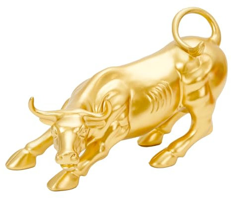 AMOIENSIS Wall Street Bull Statue Replik 25,4 cm Harz Stock Investoren Wall Street Icon Statue Geschenke, Investitionssymbol Figur, New York Stock Exchange Gold Accent Bull Skulptur