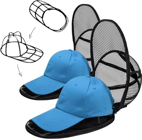 Lavar Gorras Lavadora de Béisbol, Plegable Soporte para Gorras y Funda de Malla con Cremallera para Evitar que las Gorras se Deformen, Bolsa Protectora Accesorios para Lavadoras, Negro, 2 Pieza