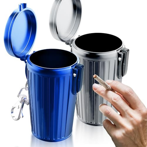 MEYAGOT 2 Stück Zigaretten Taschenaschenbecher Geruchsdicht, Tragbarer Mini Aschenbecher mit Deckel, Für Unterwegs Camping (Blau+Silbergrau)