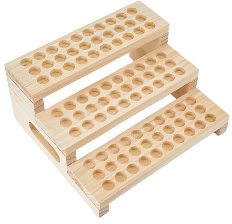 SUPERFINDINGS 1Ensemble Organisateur de Rangement D'Huiles Essentielles en Bois à 2 Niveaux Support à Rouges à Lèvres Étagère D'Exposition de Tubes Présentoir en Diamètre Intérieur 2.05 cm