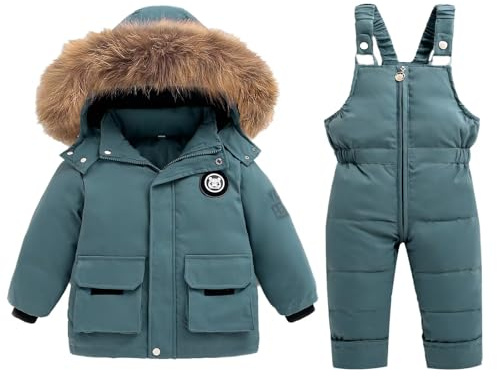 BYFRI 2PCS Toddler Snow Suits Boys Girls Winter Hooded Down Coat Infant Jacket & Ski Bib Pants Baby Warm Snowsuit Lightweight