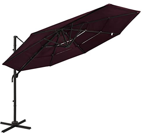 THOYTOUI Sonnenschirm, Angelzelte Anglerschirm Fischerschirm Angel regenschirm Geeignet für Balkon Terrasse Garten Veranda mit Aluminium-Mast 4-lagig Bordeauxrot 3x3 m