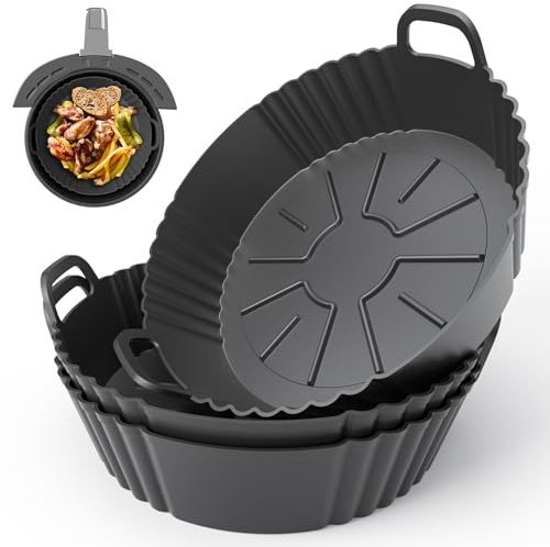 PINTAUR 3Pack Silicone Air Fryer Liner 3.8-5L, Ninja AF100UK & T17021 Silicone Liners, Reusable Air Fryer Accessories Food Grade Liners, Compatible with Ninja, Tower, COSORI, Tefal, Aigostar