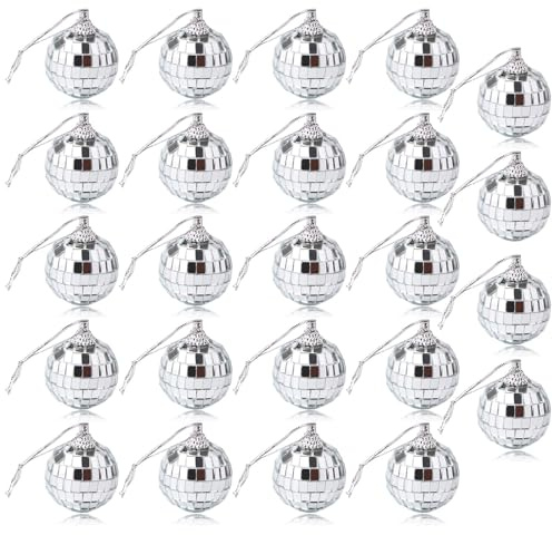 Weihnachtsanhänger 24 Stück Mini Discokugel Weihnachtsbaum Anhänger, Spiegelkugel 3cm Disco Kugel Deko Weihnachtsbaumanhänger für Deko Anhänger Weihnachten, Partydekorationszubehör