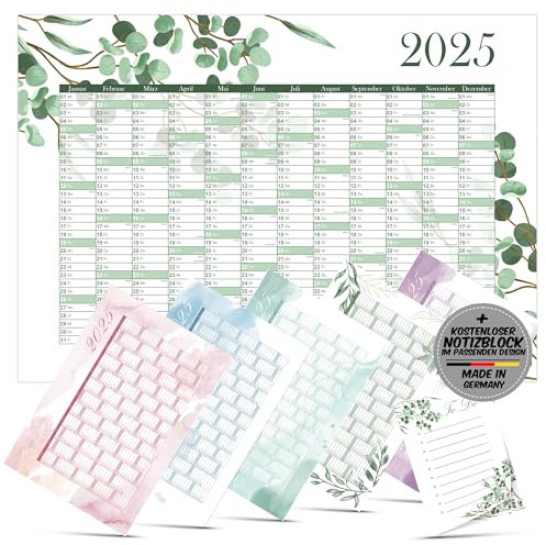 Polymedia Jahreskalender und To Do Liste für 2025, Wandkalender Floral Zweige, Familienplaner Kalender 25, Monatsübersicht mit Feiertagen, Wandplaner, Poster deutsche Sprache, Planer gerollt