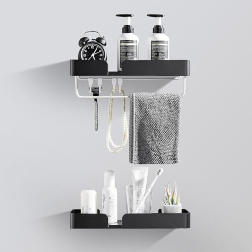 LENDOO Mensola Doccia Portasapone, Mensola Doccia da Appendere, Senza Foratura, Mensole Doccia da Asciugatura Rapida per Doccia, Organizzatore per Doccia per Shampoo e Gel Doccia (Doppio Strato Nero)
