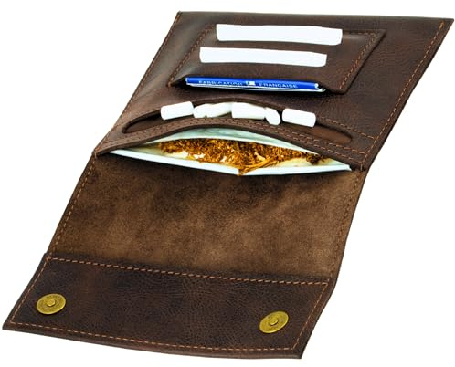 Simaru Handmade Italian Leather Tobacco Pouch - Soft Leather Made in EU - Ideal Turner Pouch with Strap & Magnet - Unique Design