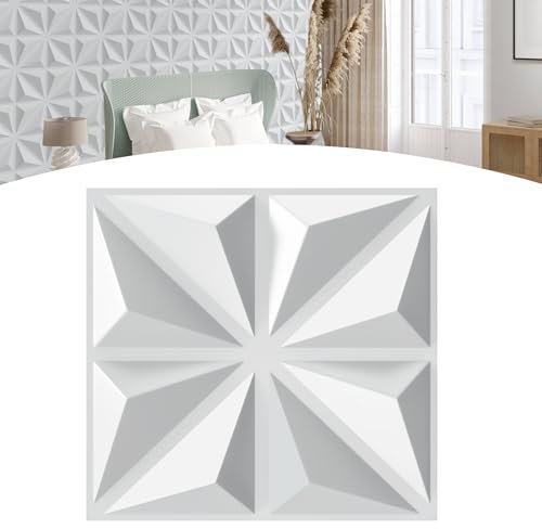 Suusolny 3D Wandpaneele Hochsteifes PVC Dekoren Deckenpaneele Wandverkleidung Wanddeko Wasserfest Paneele Wand 6m², 24 Stück - Strahlen Weiß