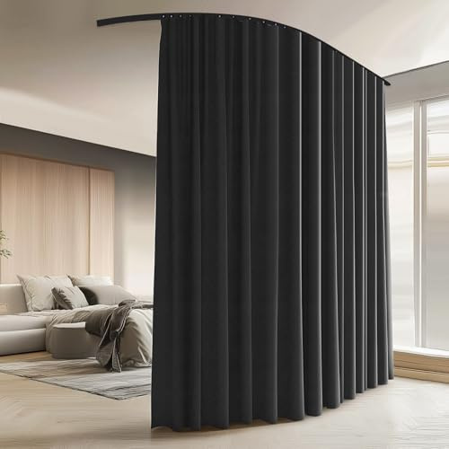 Room Divider Curtains with Ceiling Curtain Track Set Window Curtain for Bedroom,Living Room Total Blackout Thermal Insulated Privacy Ceiling Track Curtain W 6 × H 6 FT Black drape&Black track