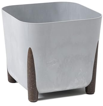 Lamela Plastique Pot de Fleurs sur Pieds, Ø 21 cm, 6 L - Gris Aspect Béton | Robuste, résistant aux intempéries, insert amovible, drainage intégré, racines saines