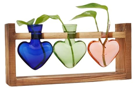 Qutalmi Propagierte Pflanzenhalter, Pflanzenvermehrung Station,Pflanzenterrarium Herzform Glasvase - Gartenzubehör, Tischplatten mit Holzständer, Blumenvase, Gartendekoration Terrarium