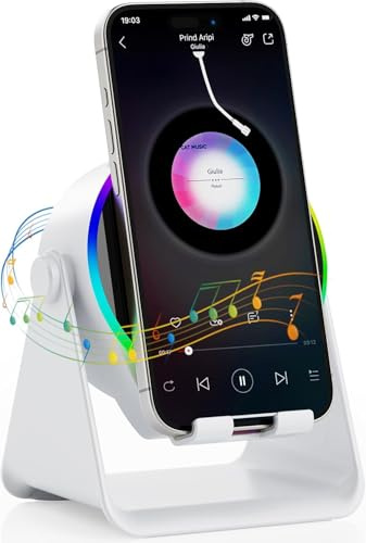 Wireless Induction Audio Bluetooth Speaker, 4-in-1 Design with RGB, Anti-Slip Base for 4-13 Phones, Bluetooth 5.3, Instant Play, Perfect Tech Gift (White)
