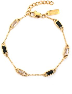 UNSHINEBAR Schwarzes Gemstone Tennis Armband für Herren in Silber oder 18K Gold - Streetwear Iced Out Zirkonia Bracelet aus Edelstahl - Wasserfest