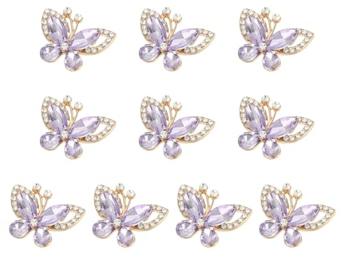 PATIKIL 10 Piezas De Mariposas De Estrás, Cristal Mariposas Para Manualidades Abalorios Planos Decoraciones De Estrás Para Ropa Fabricación De Joyería DIY Para Mujeres, Lila Claro