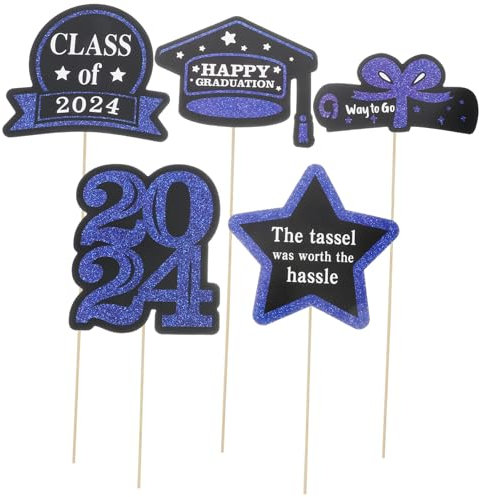 GLEAVI 5 Packs Graduation Cupcake Toppers Flowerpot Decorations for Vase DIY Cards Adorable Party Inserts for Graduation Celebrations and Easy Indoor Outdoor Decor