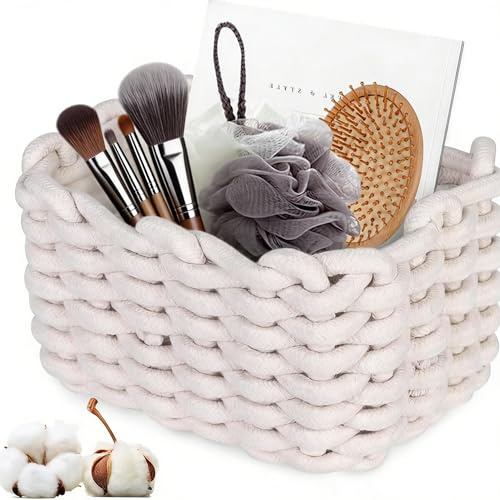 Doukesh Cestas Almacenaje de Cuerda de Algodón Cesta Juguetes Infantil Cestas Almacenaje Baño para Dormitorio Baño Armario Juguetes Maquillaje 18x14x13CM