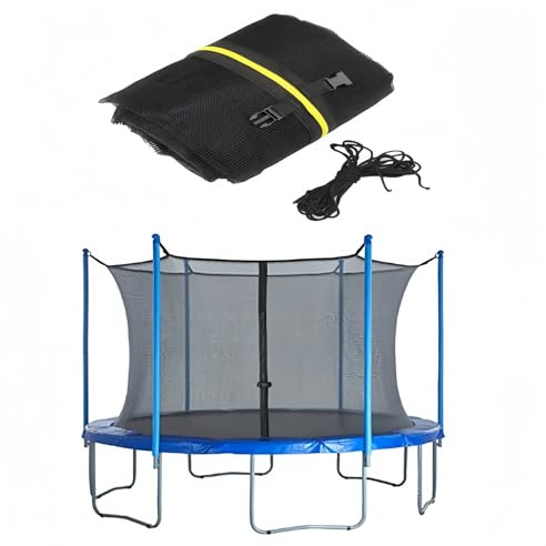 Säkerhetsnät för studsmatta 244, 306, 366, 427 cm, studsmatta för inomhusbruk, med dragkedja och spännen, skyddsnät för studsmatta, för 6/8-stolpar