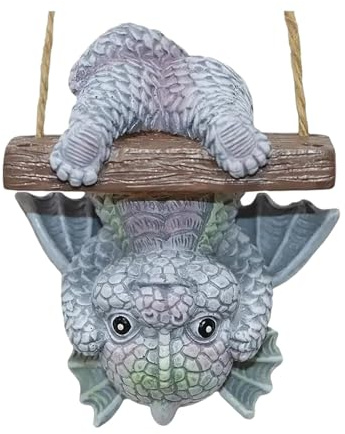 Dekofigur Drache,Drachen Figuren Gartendeko für Draußen, Deko Drache Gartendrache für Balkon, Garten Deko Glücksdrache für Männer Frauen Freundin Mama Geburtstag (Grau)
