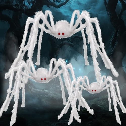XIEXIESHER 3pcs Halloween Spinnen, 75cm+90cm+125 cm Riesenspinne, Halloween Deko Outdoor, Halloween-Haarspinnen Geeignet für Partydekoration, Gruselige Spukhaus Requisiten, Mottoparty