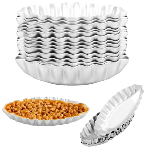 Foppla Egg Tart Mold,20Pcs Fluted Oval Boat Shape Mini Tart Tins, Anti Deformation Non Stick Boat Style Pastry Mold for Bread Loaf Pudding(Set 1)