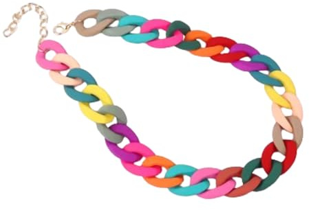 CrownOfRibbons Chunky Multicoloured Chain Statement Necklace, Rainbow Acrylic Links, Fashion Jewellery