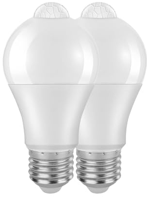 Veyera PIR Motion Sensor Light Bulb, 2 Pack 12W E27 Smart Light Bulbs Auto On/Off Bayonet Smart Life Bulb, Bayonet Pir Light Bulb for Front Door Stairs Garage Basement Corridor, Warm White 3000K