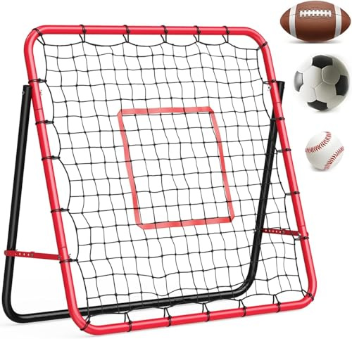 GarveeHome Verstellbares Fußball Rebounder Netz, 100x52x100 cm, Eisenrahmen–Fußball-Trainingsgerät für den Hinterhof, einfache Montage (Rot)