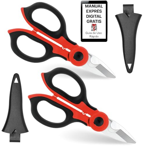 FRAVAST® Pack de 2 Tijeras Electricista con Funda + Manual Exprés Digital Gratis | Tijeras Electricista Profesional Multifunción 155mm