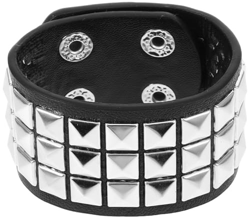 CAXUSD Bracciale Uomo Punk in Pelle Nera con Borchie Vintage, Design Unico e Confortevole da Indossare per Varie Occasioni