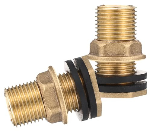 NUOBESTY Conectores de Latón para Tanque de Agua 4 CM Rosca Hembra 3 CM y Macho 4 CM Kit de 2 Piezas 2 Juntas Accesorios de Plomería Resistentes Corrosión para Mangueras de Jardín y