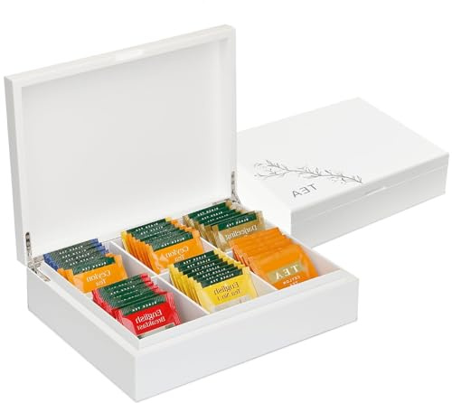 Slege Boîte à thé en Bois 6 Compartiments,Coffret Thé,Fabriqué à la Main,Organisateur de Sachets de Thé,Boîte à Café,Boite à Tisane Hermétique,Boite The Vrac,Rangement The Sachet,Tea Box