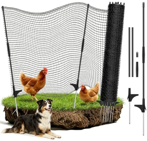 Hühnerzaun Mobiler Weidezaun, RIFNY 80 cm x 15 m Hundezaun Camping | Steck Gartenzaun mit Pfosten Engmaschiger netz für Hunde, Hühner & Kleintiere