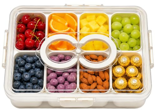 Aila oh Buy Snackle Box with Lid and Handle, 8-Compartment Divided Serving Tray Snack Box, Portable Airtight Food Storage Container for Plane, Travel & Picnics, Party Organiser for Fruit, Sweets
